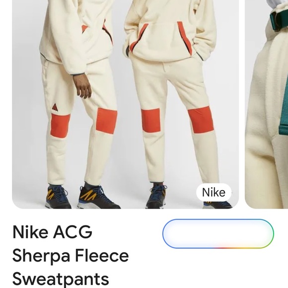 Nike Sherpa Fleece Sweatpants - Cream and Red